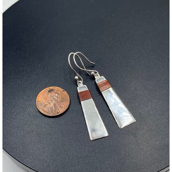 Mexico 925 Designer Signed  
Copper Wrapped Dangle Cone Shaped Earrings - Picture 11 of 12